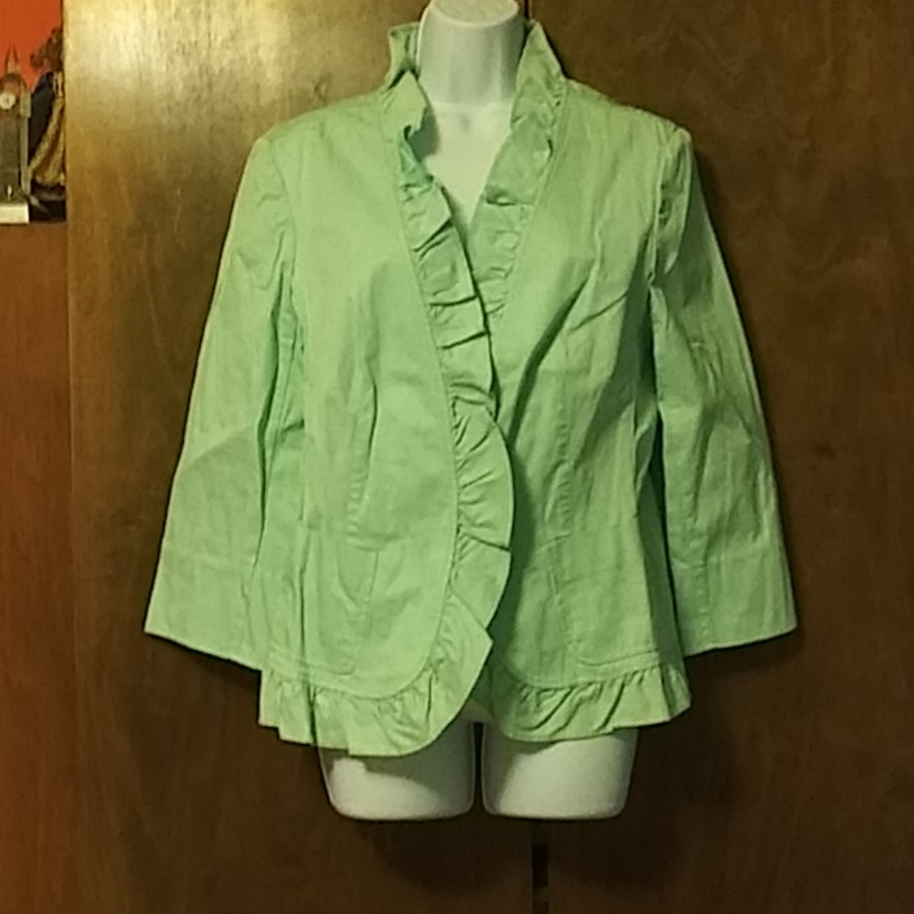 NWT TALBOTS Turquoise Ruffle Cotton Jacket - 14 - Picture 1 of 8